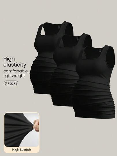 Modmama 3pcs Maternity Women's Solid Color Slimming Tank Tops, Casual & Simple, Perfect For Summer