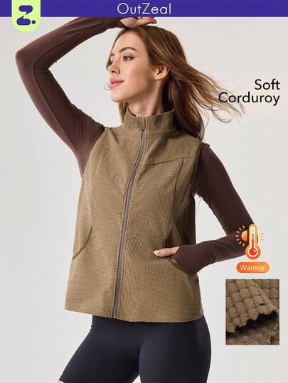 OutZeal Chaleco de mujer para invierno, térmico y para exteriores, color rosa, con cuello alto de pana suave, bolsillos, para camping y senderismo