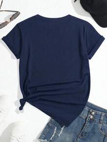Camiseta de manga corta con cuello redondo, Moda, Shine, Camisa comosa y suave ideal para regalo, celebrar, intercambio - Azul - Ver 2