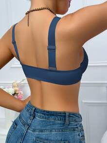 1pc Sexy Front Hook Closure Black Lace Bra, Lift & Support, Enhances Bust, Adjustable - Blue - View 2