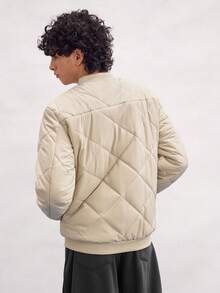 Open Phase Abrigo acolchado con patrón de diamantes y cuello de béisbol para hombres, ideal para otoño e invierno, para combinar a diario, regalo para novio/esposo - Blanco - Ver 3