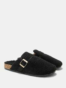 CUCCOO CURVES Women's Plus Size Flat Slip-On Slippers With Thermal Lining - Black - View 5
