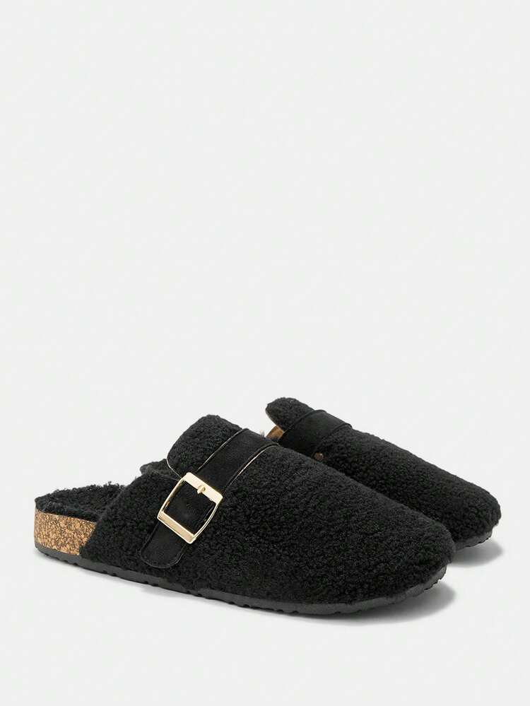 CUCCOO CURVES Women's Plus Size Flat Slip-On Slippers With Thermal Lining