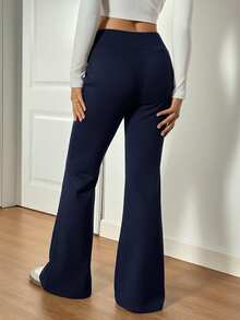 SHEIN Tall 女士刺绣喇叭裤，时尚设计，适合夏季穿着 - 藏蓝色 - 查看 2