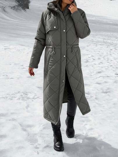 EURMUSE Solid Color, Drawstring Waist, Winter Coat