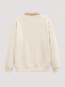 Open Phase 新款男士拼接羊羔绒领卫衣，时尚休闲，秋冬款 - 杏色 - 查看 2