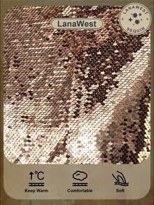 LanaWest Western Style Velvet Sequin Slit Long Sleeve Sweatshirt, Versatile For Winter New Year Party, Multi-Occasion Wear - Khaki - View 2