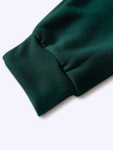 Manfinity Homme 男士字母印花圆领休闲百搭通勤长袖卫衣，秋冬款 - 墨綠色 - 查看 4