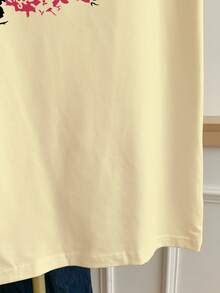 Franclia 女士印花休闲圆领短袖T恤，适合日常通勤穿着 - 淡黃色 - 查看 4