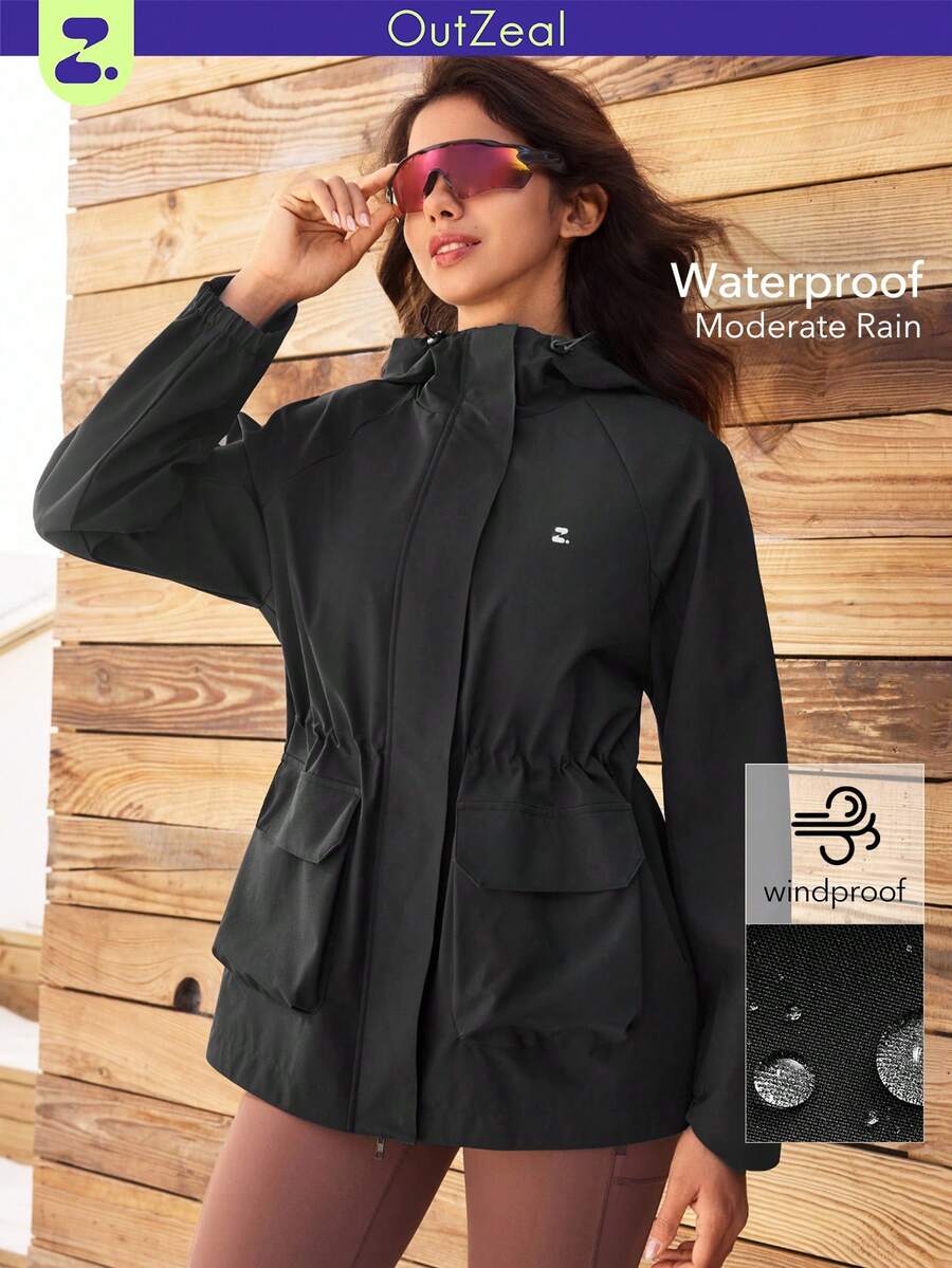 OutZeal Women Outdoor Jacket Hiking Camping Water-Resistant Drawstring Waist With Flap Pockets - Black - View 1