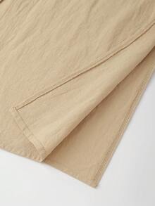 SHEIN Franclia 女士休闲宽松落肩衬衫裙，侧开衩，长款 - 卡其色 - 查看 7