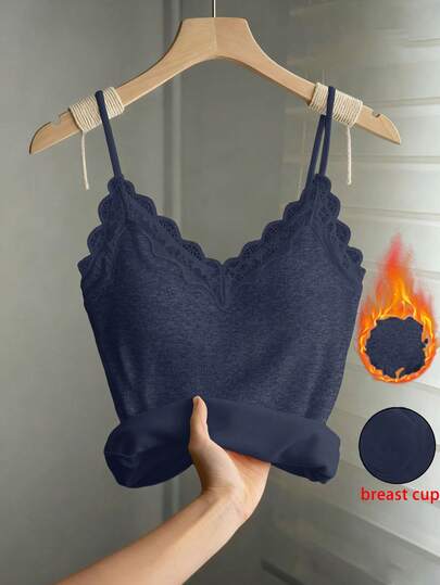 SHEIN Franclia 女士纯色蕾丝拼接优雅吊带衫