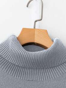 Linhara Plus Size Solid Color Turtleneck Sweater, Thermal Lined, Autumn/Winter - Light Grey - View 6