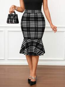 SHEIN Lady Váy suông đuôi cá ôm sát họa tiết răng sói dành cho nữ - màu đen - Xem 6