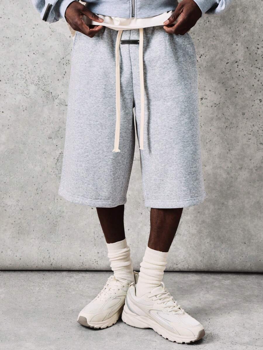 SUMWON Casual Drawstring Wide Leg Knee Length Jorts With Side Pockets For Summer Street Style Everyday Comfort Plain - Light Grey - View 1