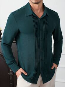 Core Aspect Áo sơ mi nam tay dài màu xanh ngọc lam trơn, cổ bẻ, có họa tiết sọc dọc. - Màu xanh ngọc - Xem 7
