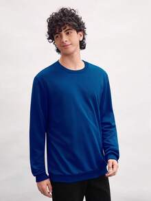 Open Phase Men's Casual Crew Neck Sweatshirt, Basic Versatile Pullover Top, Essential For Street Style Layering, Autumn/Winter Spring To Summer - Royal Blue - View 4