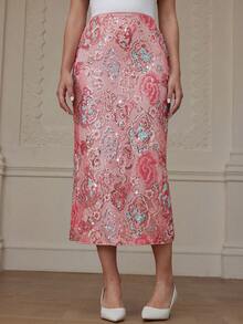 Aveloria Rosie Váy ôm sát xẻ sau đính hạt cườm, thanh lịch cho tiệc tùng, tiệc cưới, sinh nhật, phong cách tinh tế của Pink Lady - Màu Hồng baby - Xem 1