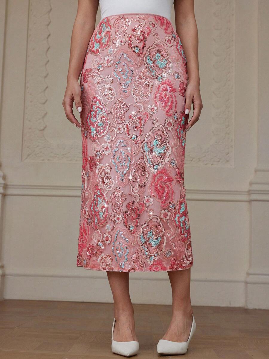 Aveloria Rosie Váy ôm sát xẻ sau đính hạt cườm, thanh lịch cho tiệc tùng, tiệc cưới, sinh nhật, phong cách tinh tế của Pink Lady - Màu Hồng baby - Xem 1