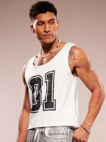 FeverCity Men's Round Neck Numeric Print Casual Versatile Commuter Top - White - View 5