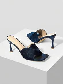 MOTF PREMIUM WOMEN BEARD DETAIL SQUARE TOE HEELED SANDALS - Navy Blue - View 9