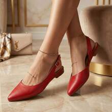 Elegantes Sandalias Planas Destalonadas de Punta en Piel Sintética Mocasines Clásicos Chic para Mujer Joven y Moderna. Zapatos de Ballet Slingback Cómodos y Casuales. Ideales para la Oficina, Uso Diario o un Look Primaveral/Veraniego. Bailarinas Planitas de Moda Coreana y Minimalista. Perfectas para Faldas, Vestidos y Pantalones de Vestir. 490 - Rojo - Ver 1