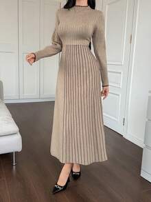 DAZY Women's Elegant Color Block A-Line Sweater Dress, Autumn/Winter - Brown - View 4