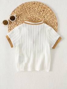 Cozy Pixies 男婴宽松版型 Polo 衫，立领，短袖，半开襟，面料 - 白色 - 查看 2