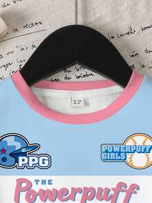 THE POWERPUFF GIRLS X SHEIN Young Girl Powerpuff Girls Blossom, Bubbles, Buttercup Pattern Colorblock Round Neck Short Sleeve T-Shirt - White - View 4