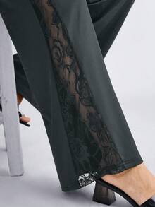 Miaspire Women's Elegant Contrast Lace Side Long Pants, Suitable For Spring And Summer Everyday Wear