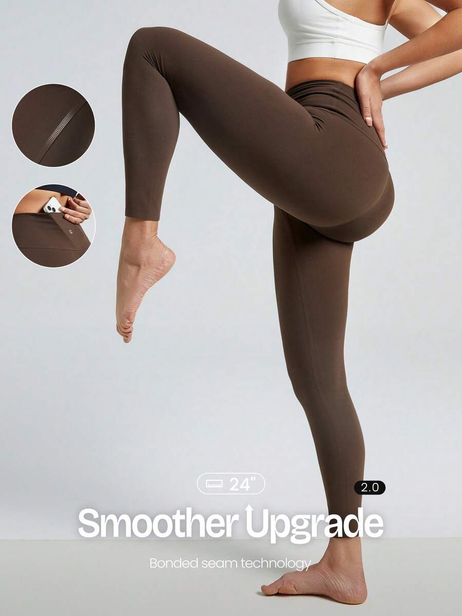 GLOWMODE 24" FeatherFit™ 舒適無縫高腰口袋加強版緊身褲，長效舒適，低影響瑜伽 - 肉桂靈感 - 查看 1