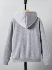 Teen Boy All-Match Graphic Print Versatile Hooded Zip-Up Sweatshirt - رمادي - مشاهدة 2