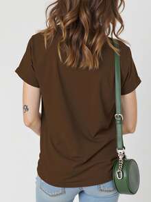 EMERY ROSE Vintage Leopard Print JESUS Faith Print Casual Plus Size T-Shirt - Coffee Brown - View 2