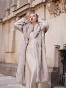 ORNATELLA Women's Faux Fur Collar Fluffy Faux Fur Jacket, Dual-Tone, Autumn/Winter - Grey - View 3