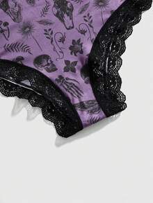 ROMWE 3pcs Women Gothic Floral, Insect, Sun & Moon Print Triangle Panty Set - Multicolor - View 3