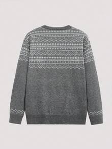 Open Phase 男士圆领北欧风圣诞宽松几何图案男女通用套头针织长袖毛衣，秋冬INS风，日常搭配，男友/老公礼物 - 灰色 - 查看 2