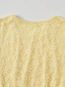 Tween Girls Sweet Style Yellow Lace A-Line Cap Sleeve Dress, Lightweight For Spring/Summer, Suitable For Holidays And Everyday Wear - Yellow - View 7