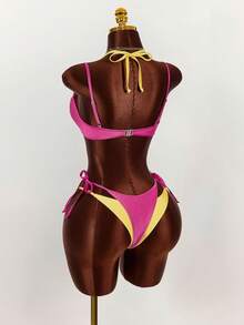 Amplova Bộ bikini nữ 2 trong 1, màu hồng cánh sen và vàng phối hợp, gợi cảm và thời trang, thích hợp cho kỳ nghỉ biển. - Nhiều màu - Xem 7