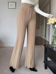 DAZY Women's Elegant Solid Color High Waist Tie Waist Sweater Pants, Autumn/Winter