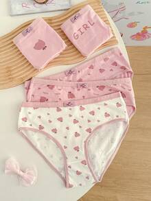 Quần lót bikini họa tiết hoa trang trí nơ cho nữ 5 chiếc/gói - Hồng - Xem 4