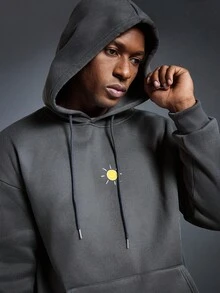 Driftmere Men's Outdoor Adventure Element Print Drawstring Hoodie Sweatshirt, Back To School, Autumn/Winter - Dark Grey - View 6