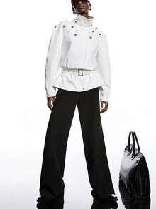 LYSMO 2026 New Arrive Minimalism Spring/Summer Women's Fashionable Casual Waist Belt Trench Coat, New Year Outfit - White - View 6