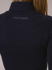 Musera Sport Sport High Neck Longline Zip Through Active BBL Jacket Padel Winter Activewear Sport Gym Workout Explorer - Navy Blue - View 2