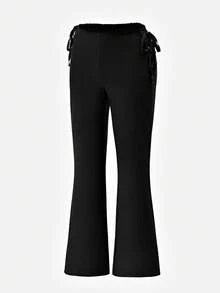 SHEIN Unity Women's Slimming Fitted Stretchy Fabric Comfortable Casual Daily Fashion Pants With Eyelets Decoration - Black - View 7