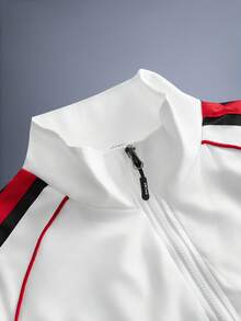 Driftmere 男士休闲时尚宽松夹克，侧条纹设计，舒适柔软透气立领夹克，适合春秋季 - 白色 - 查看 3