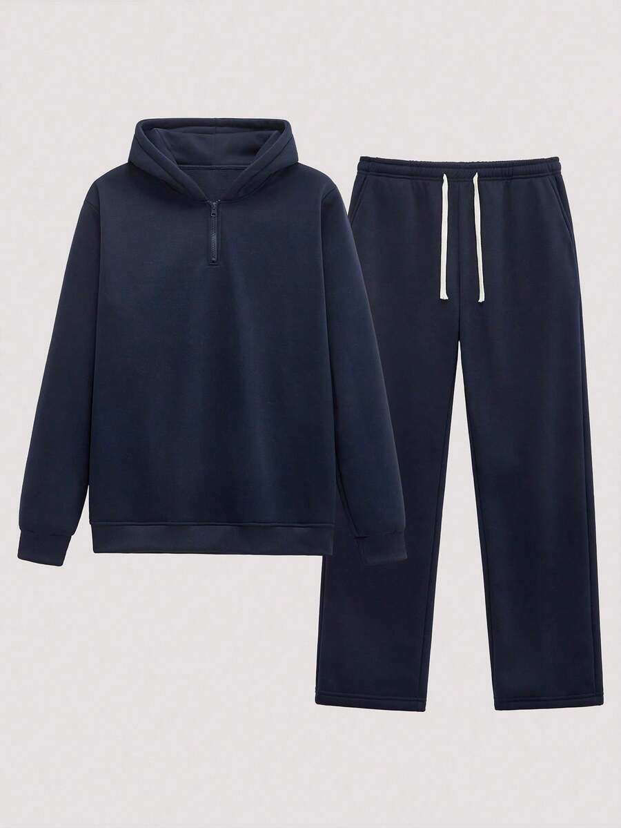 Open Phase 2 piezas Conjunto de chándal deportivo casual para hombres, a juego para otoño/invierno, regalo para novio/esposo - Azul Marino - Ver 1
