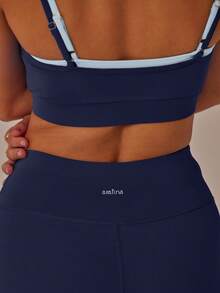 Aralina Double Strap Cut Out Crop Top And High Waist Leggings Stretchy Workout Sets Women - Navy Blue - View 9