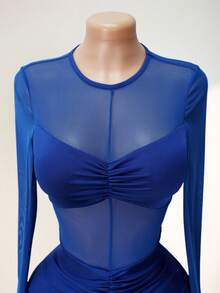 Allurite Fashionable Sexy Sheer Mesh Bodycon Mini Dress - Royal Blue - View 4