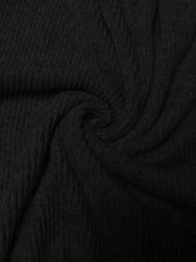 SHEIN Frenchy 大码女式纯色圆领落肩长袖T恤和裤子休闲两件套 - 黑色 - 查看 7