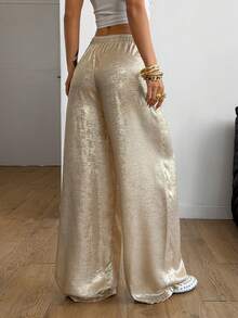 Coolane 女士四季皆宜锐舞派对音乐节复古时尚奢华弹力腰带亮面面料金色宽松弧形裤脚 - 金色 - 查看 7